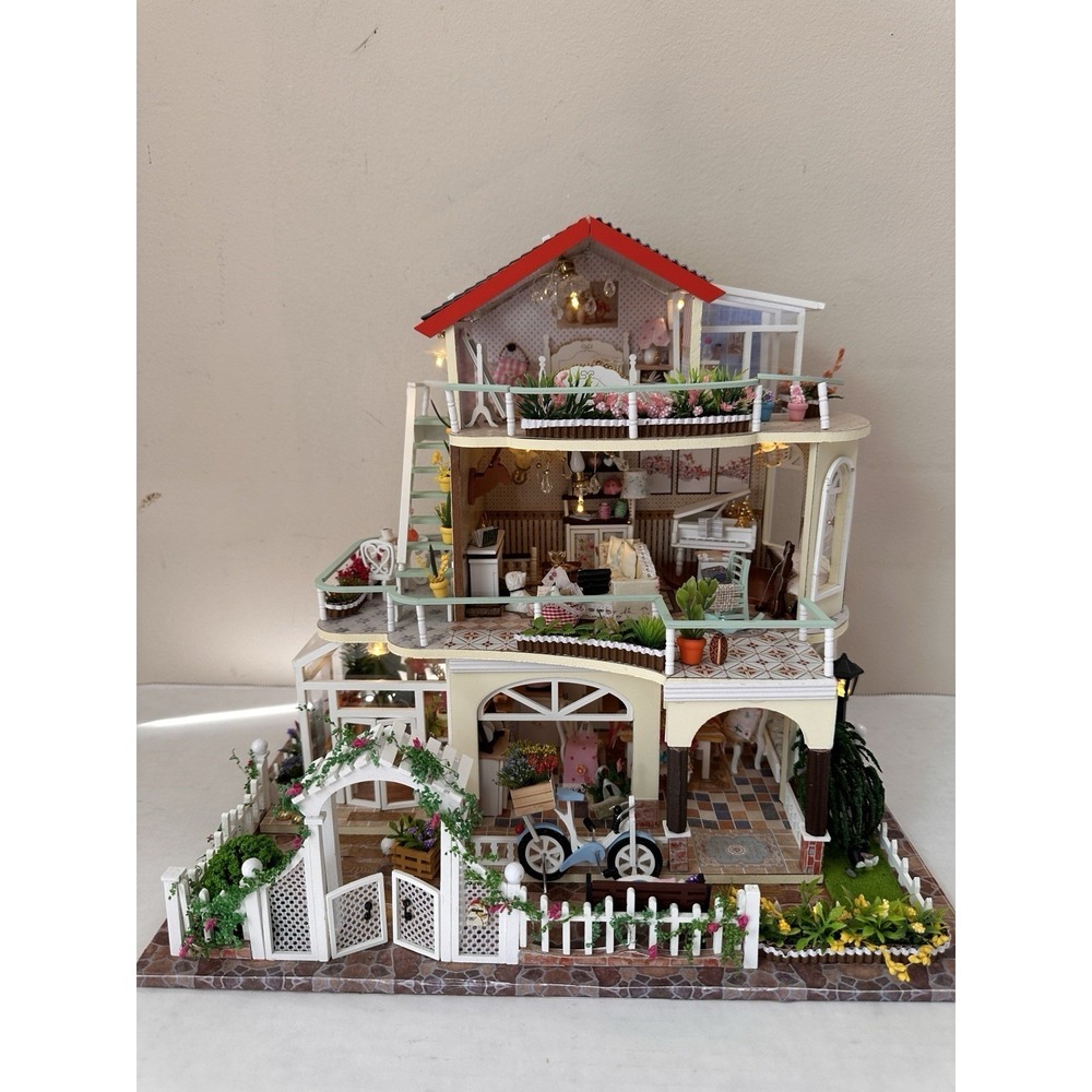 Built DIY Miniature Dollhouse Countryside Estate 3-Story Villa Model Light Up - Picture 9 of 16